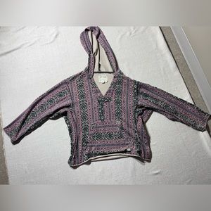 Billabong Comfy Oversized Mexican Aztec Style Boho Hooded Poncho Sweatshirt